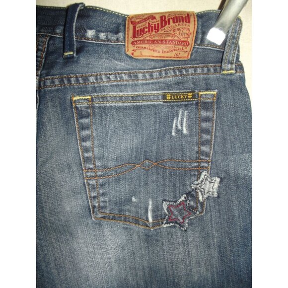 Lucky Brand Shorts 6/28 Abbey Short Blue Denim Jean Cutoff Stars Distressed - Picture 8 of 13